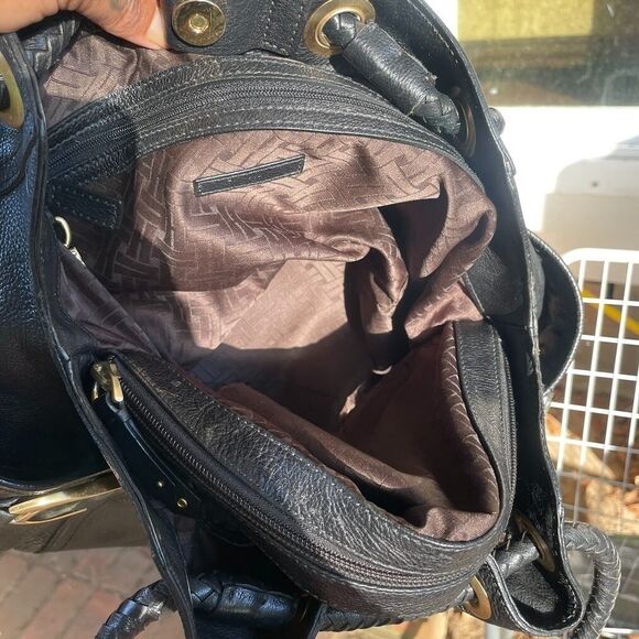 COLE HAAN  Pebble Leather Braided Drawstring Handle Black SHOULDER BAG HOBO - Picture 8 of 10